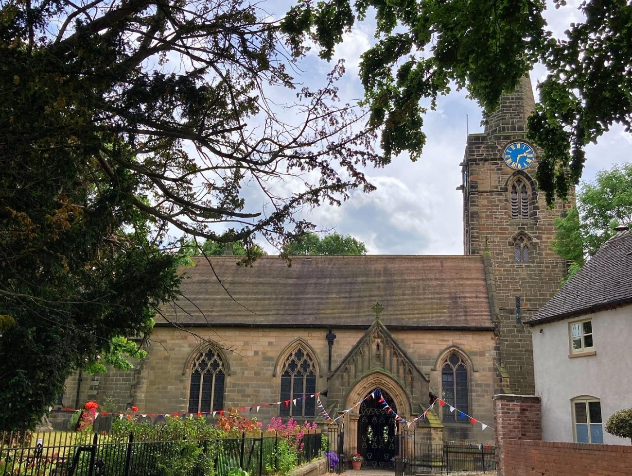 Photograph of St Werburgh's decorated for the Queen's Platinum Jubilee